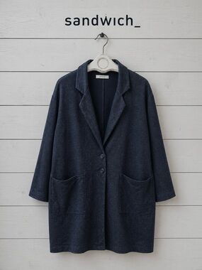 SANDWICH_ Dark Denim Blue Minimalist Long Blazer Size XL